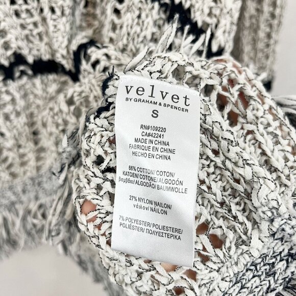 Velvet Graham & Spencer White & Black Open Knit Fringe Pullover Sweater SMALL - Picture 5 of 7